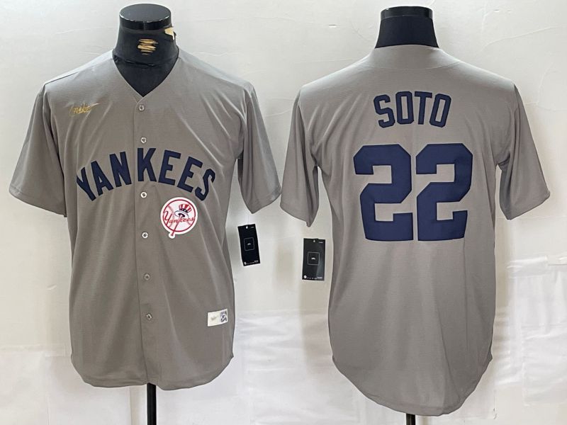 Men New York Yankees 22 Soto Grey Throwback Nike Game 2024 MLB Jersey style 10